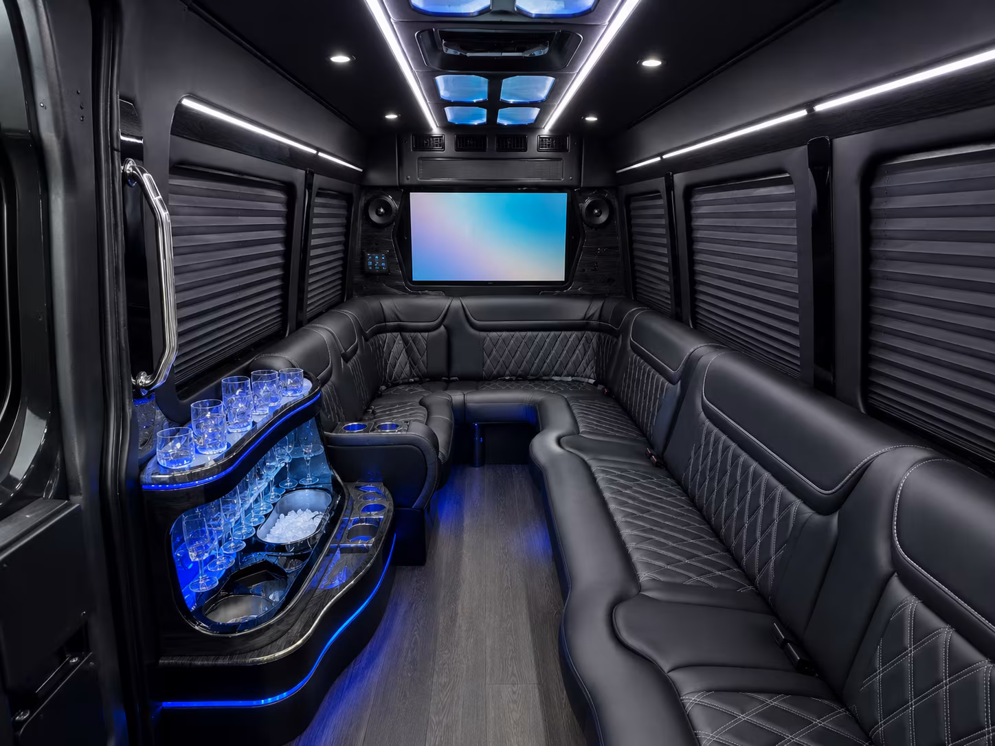 new bedford 50 passenger party bus inside